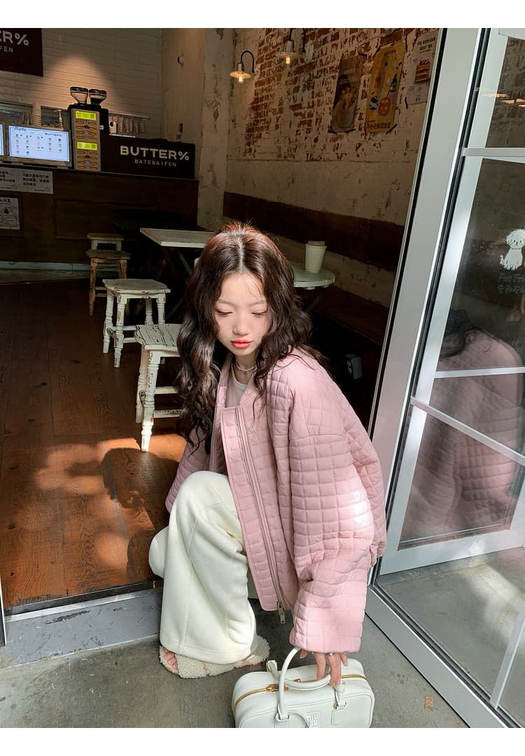 버블 푸 링 그리드 아래 면화 의류 가을 겨울 격자무늬 쇼트 스타일 작은 키 패션 얇고 가벼운 면 옷 솜을 넣은 루즈핏 여성 코트 상세 이미지 41