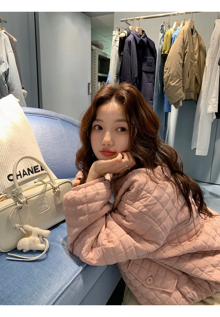 버블 푸 링 그리드 아래 면화 의류 가을 겨울 격자무늬 쇼트 스타일 작은 키 패션 얇고 가벼운 면 옷 솜을 넣은 루즈핏 여성 코트 상세 이미지 45