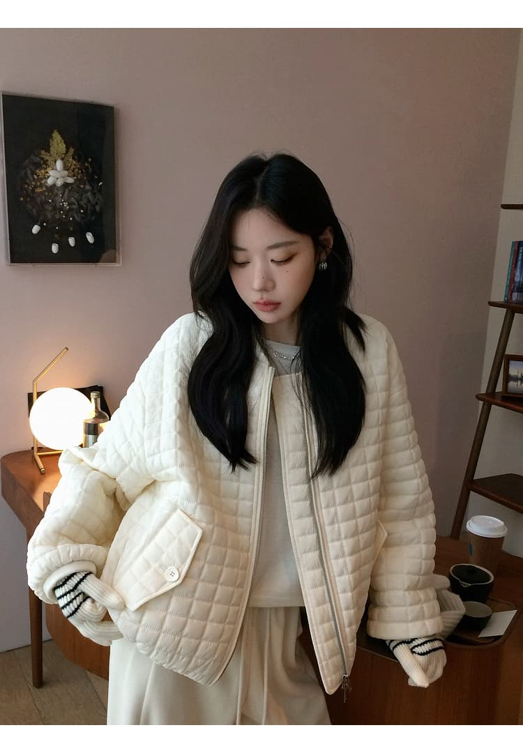 버블 푸 링 그리드 아래 면화 의류 가을 겨울 격자무늬 쇼트 스타일 작은 키 패션 얇고 가벼운 면 옷 솜을 넣은 루즈핏 여성 코트 상세 이미지 53
