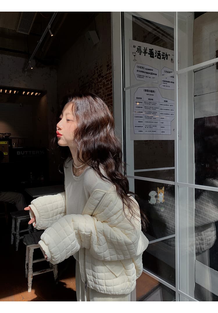 버블 푸 링 그리드 아래 면화 의류 가을 겨울 격자무늬 쇼트 스타일 작은 키 패션 얇고 가벼운 면 옷 솜을 넣은 루즈핏 여성 코트 상세 이미지 58
