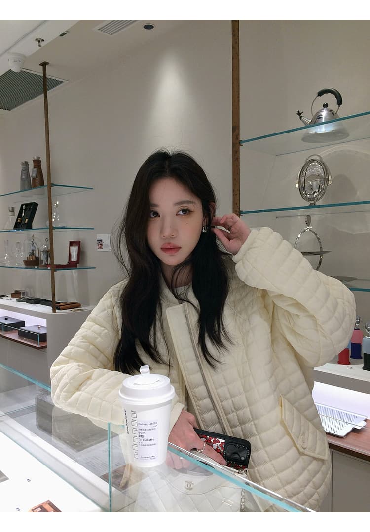 버블 푸 링 그리드 아래 면화 의류 가을 겨울 격자무늬 쇼트 스타일 작은 키 패션 얇고 가벼운 면 옷 솜을 넣은 루즈핏 여성 코트 상세 이미지 61