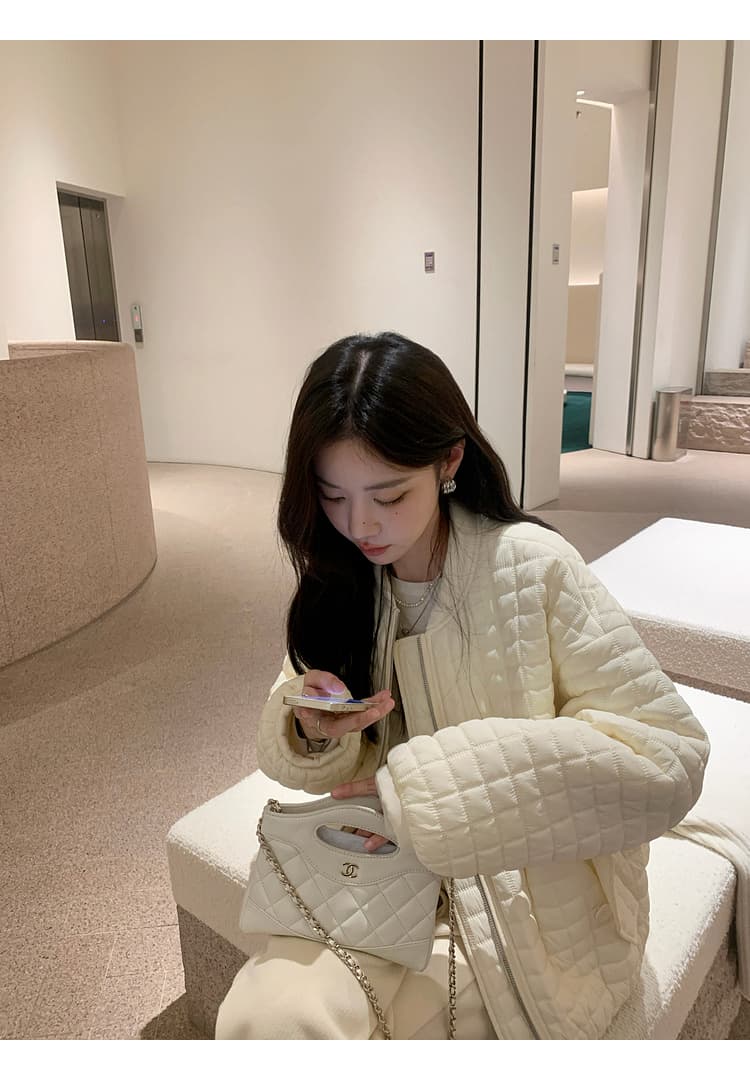 버블 푸 링 그리드 아래 면화 의류 가을 겨울 격자무늬 쇼트 스타일 작은 키 패션 얇고 가벼운 면 옷 솜을 넣은 루즈핏 여성 코트 상세 이미지 63