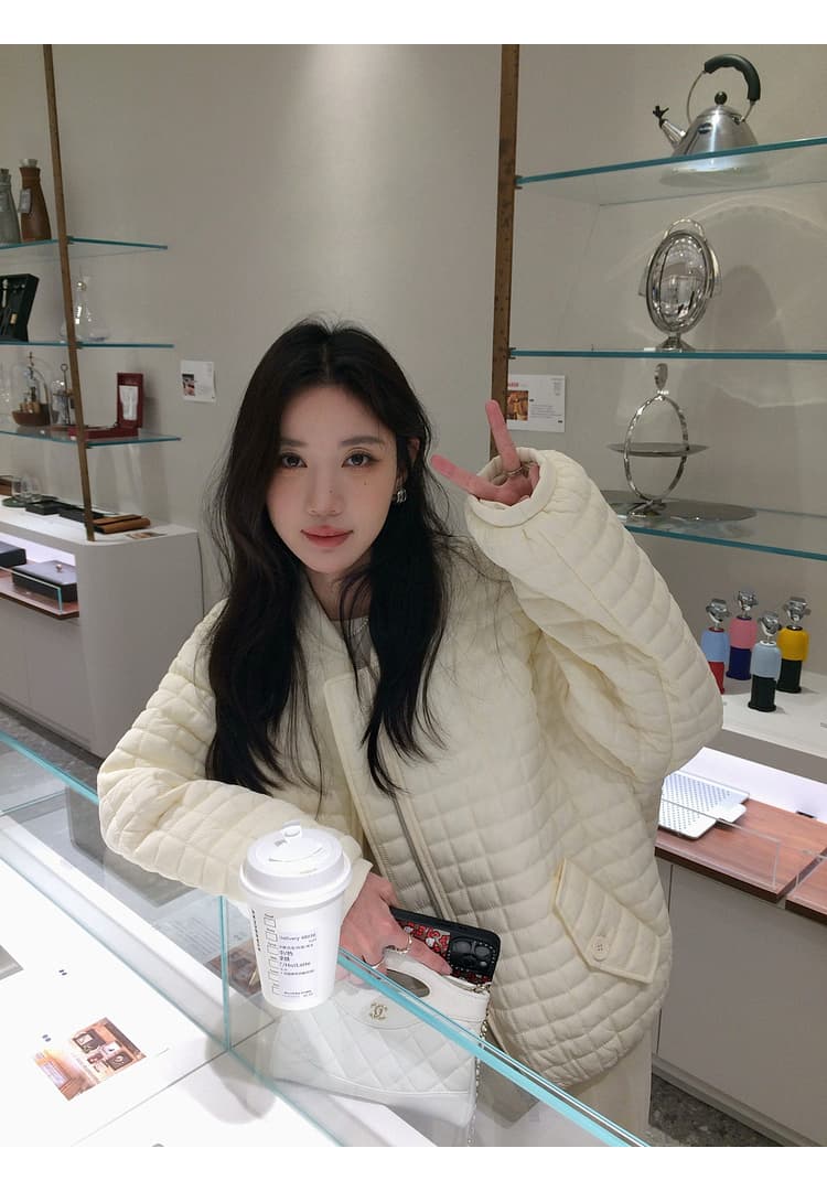 버블 푸 링 그리드 아래 면화 의류 가을 겨울 격자무늬 쇼트 스타일 작은 키 패션 얇고 가벼운 면 옷 솜을 넣은 루즈핏 여성 코트 상세 이미지 73
