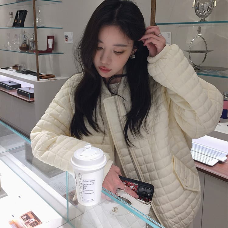 버블 푸 링 그리드 아래 면화 의류 가을 겨울 격자무늬 쇼트 스타일 작은 키 패션 얇고 가벼운 면 옷 솜을 넣은 루즈핏 여성 코트