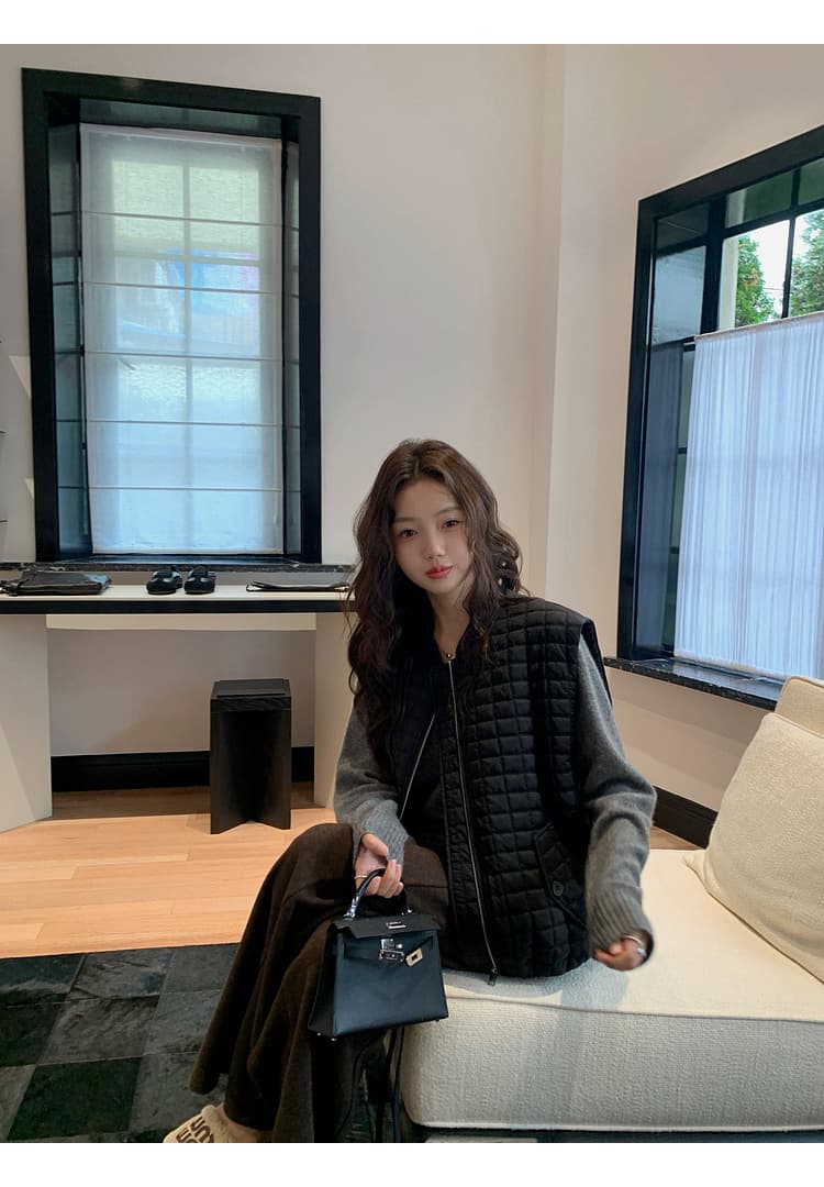 장 베이 베이 디자인 센스 작은 정사각형 그리드 버블 푸 면 의류 여성 다운 재킷 베스트 아래 면화 의류 링 그리드 얇고 가벼운 빅 사이즈 이미지 2