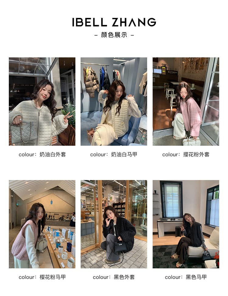 장 베이 베이 디자인 센스 작은 정사각형 그리드 버블 푸 면 의류 여성 다운 재킷 베스트 아래 면화 의류 링 그리드 얇고 가벼운 빅 사이즈 상세 이미지 8