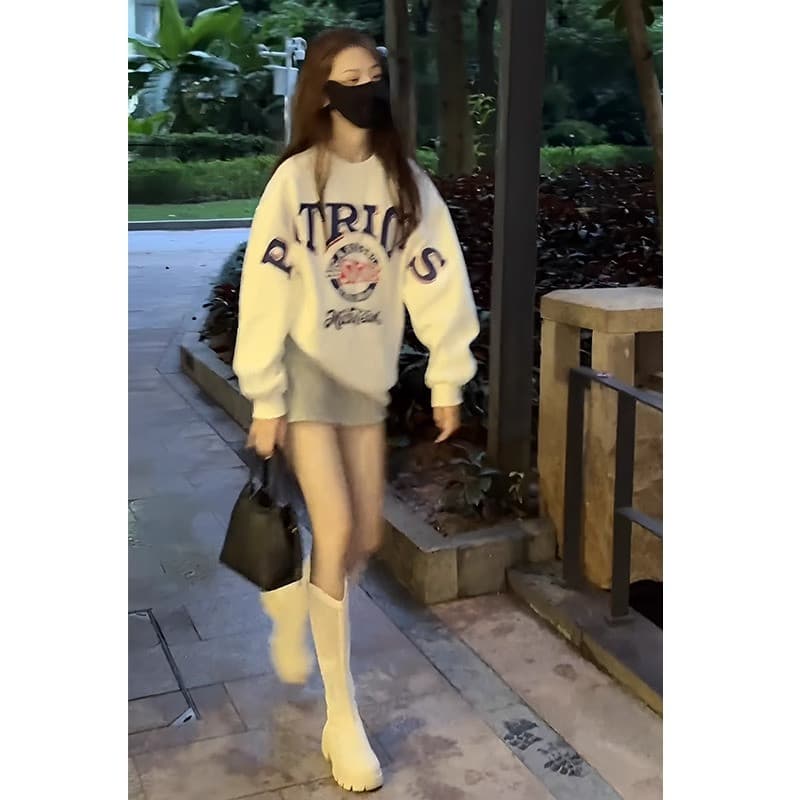 한국 chic 무거운 작업 자수 가을 새로운 유럽 상품 레트로 디자인 센스 캐주얼 후드티 여성 루즈핏 맨위 트렌디 상세 이미지 3