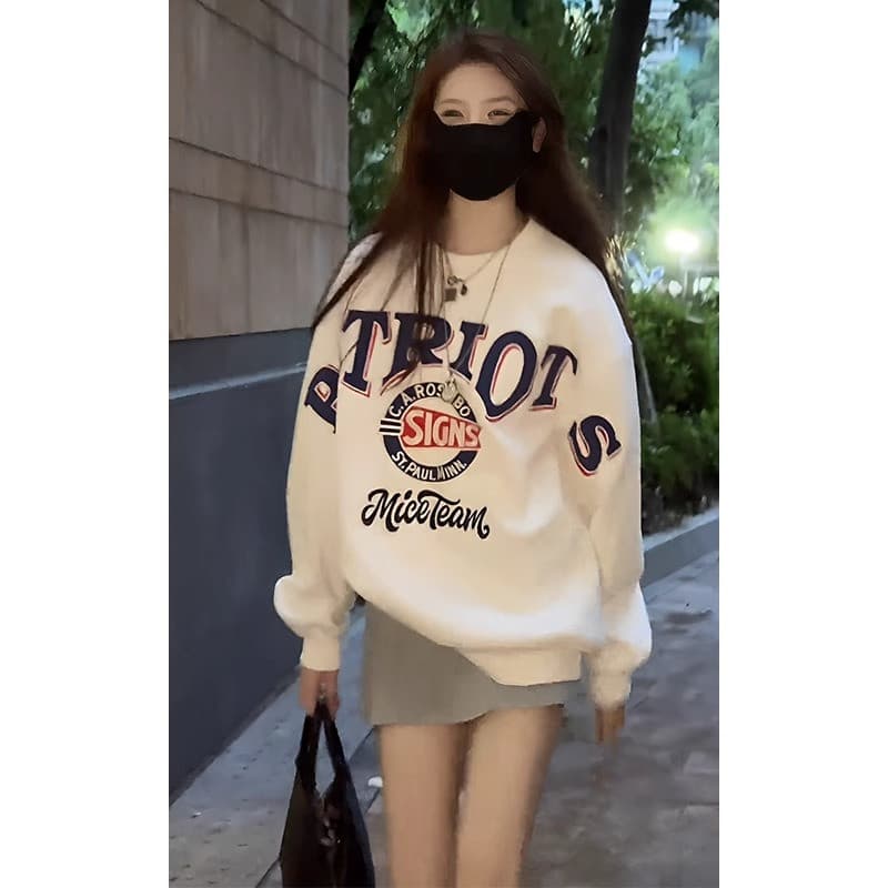 한국 chic 무거운 작업 자수 가을 새로운 유럽 상품 레트로 디자인 센스 캐주얼 후드티 여성 루즈핏 맨위 트렌디 상세 이미지 5