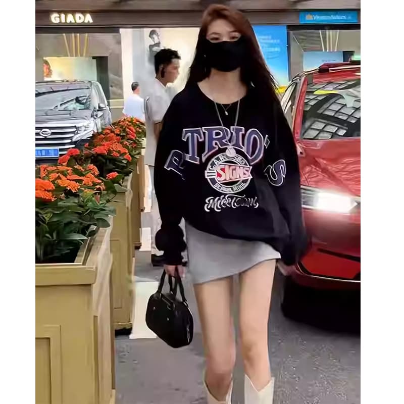 한국 chic 무거운 작업 자수 가을 새로운 유럽 상품 레트로 디자인 센스 캐주얼 후드티 여성 루즈핏 맨위 트렌디 상세 이미지 7