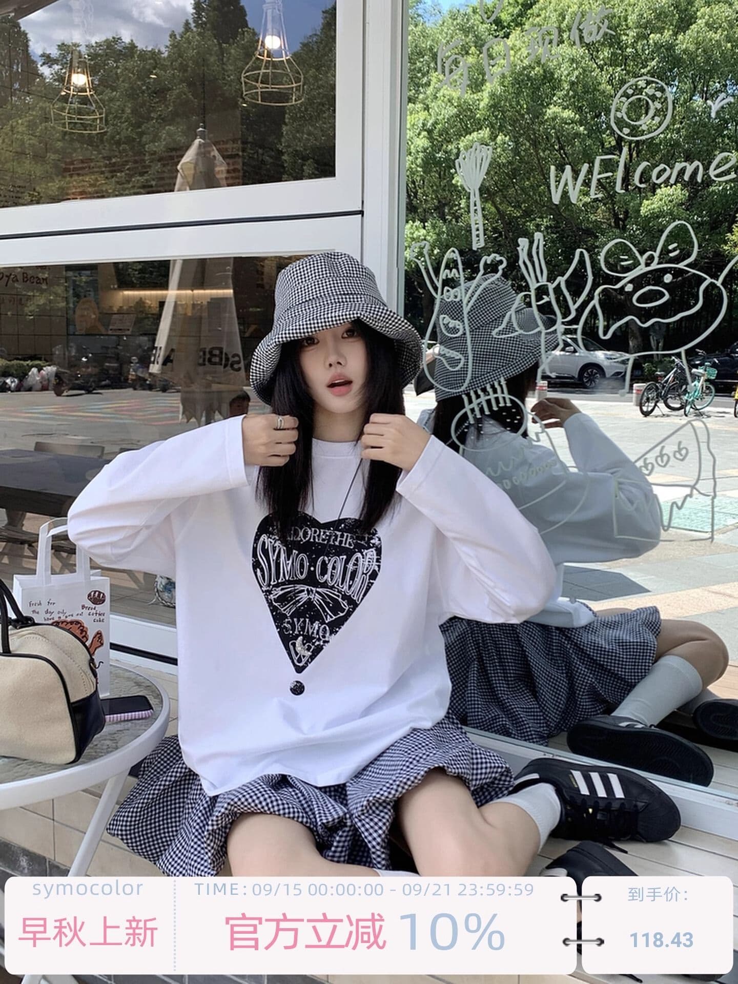 순면 이후 패키지 칼라 bm 조수 브랜드 인터넷 유명인 한국 스타일 하라주쿠 와이드 바람 소나무 맨위 캐주얼 프린트 연령 감소 긴팔 티셔츠 여성 이미지 4