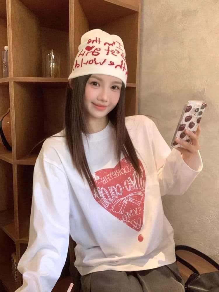 순면 이후 패키지 칼라 bm 조수 브랜드 인터넷 유명인 한국 스타일 하라주쿠 와이드 바람 소나무 맨위 캐주얼 프린트 연령 감소 긴팔 티셔츠 여성 상세 이미지 6
