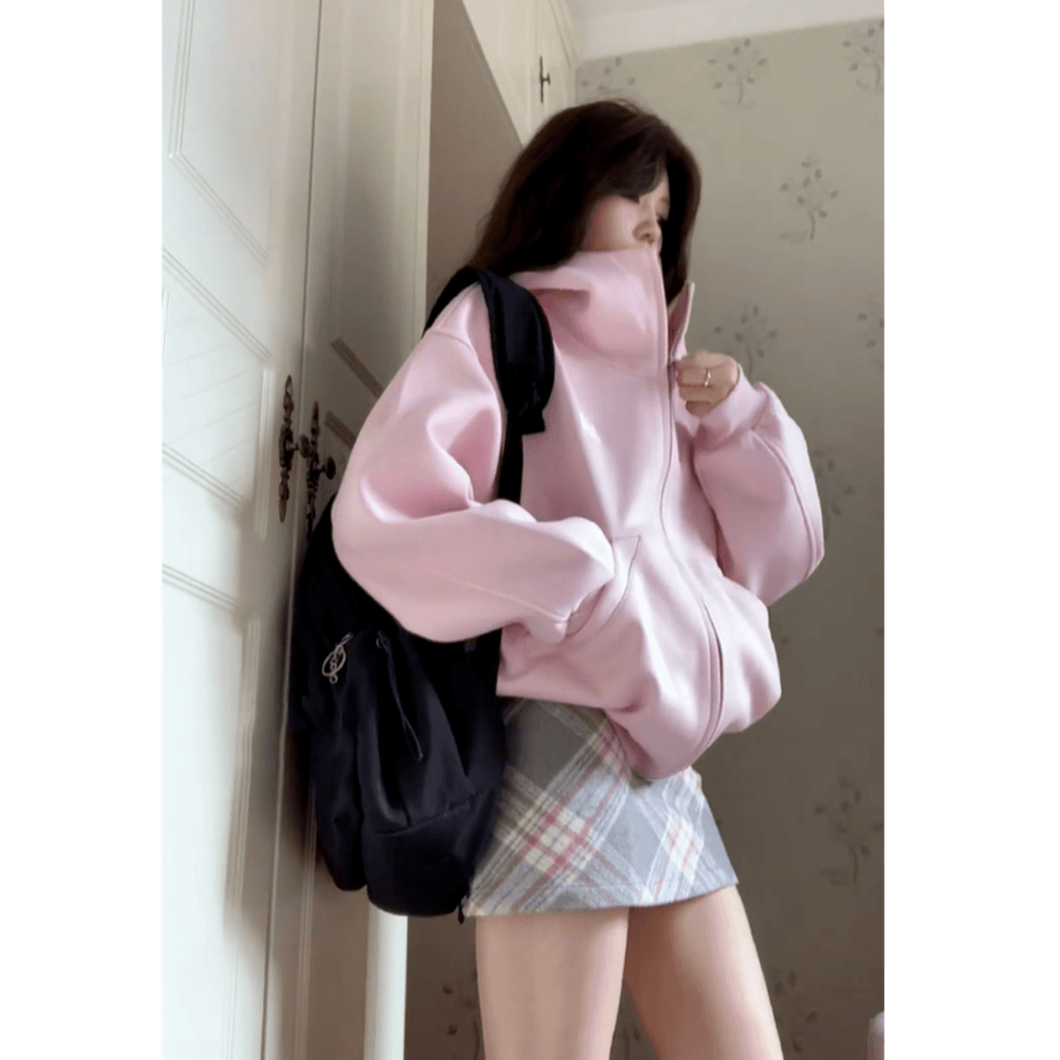 순면 조기 가을 oversize 후드티 트렌디 ins 여성 봄 가을 2026 새로운 가을 겨울 의류 오픈 가디건 후드 재킷 이미지 2