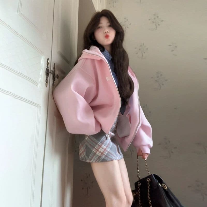 순면 조기 가을 oversize 후드티 트렌디 ins 여성 봄 가을 2026 새로운 가을 겨울 의류 오픈 가디건 후드 재킷 상세 이미지 2