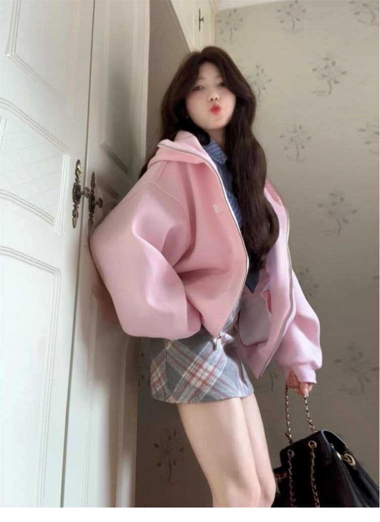 순면 조기 가을 oversize 후드티 트렌디 ins 여성 봄 가을 2026 새로운 가을 겨울 의류 오픈 가디건 후드 재킷 상세 이미지 3