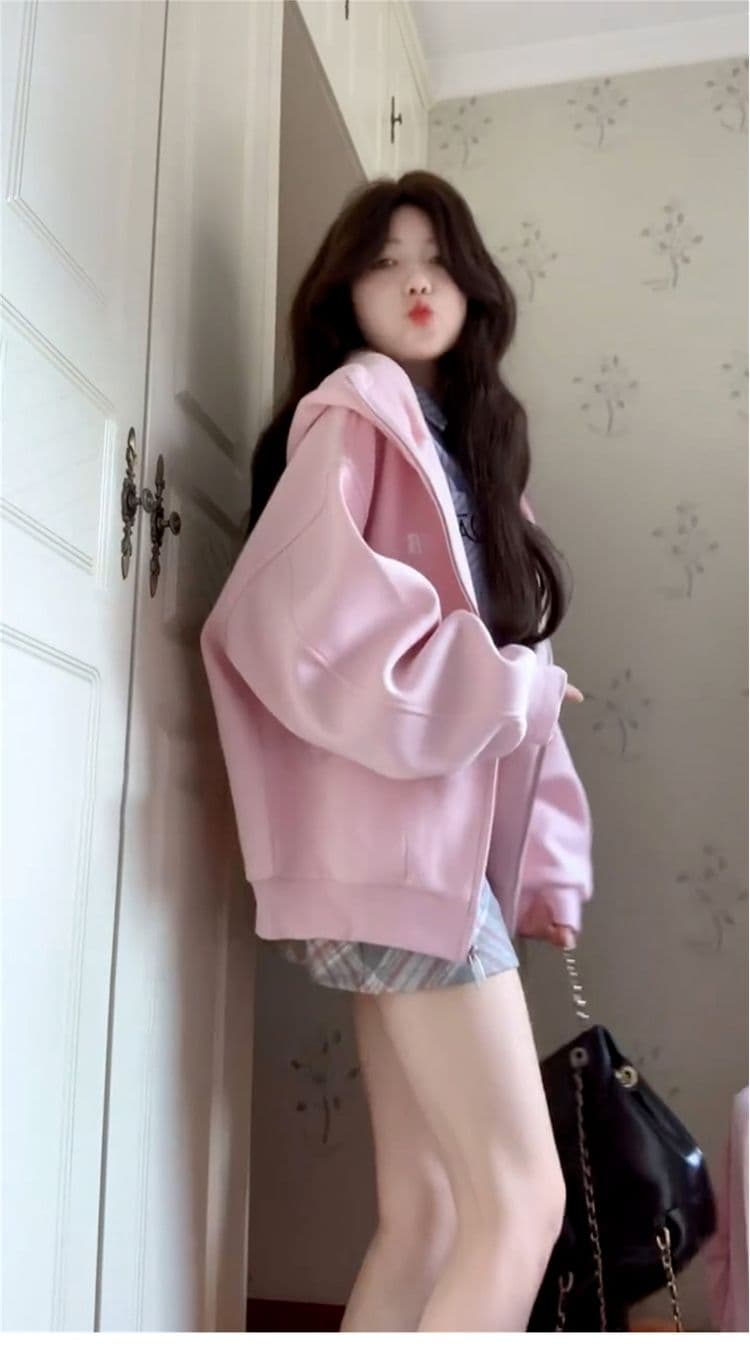 순면 조기 가을 oversize 후드티 트렌디 ins 여성 봄 가을 2026 새로운 가을 겨울 의류 오픈 가디건 후드 재킷 상세 이미지 4
