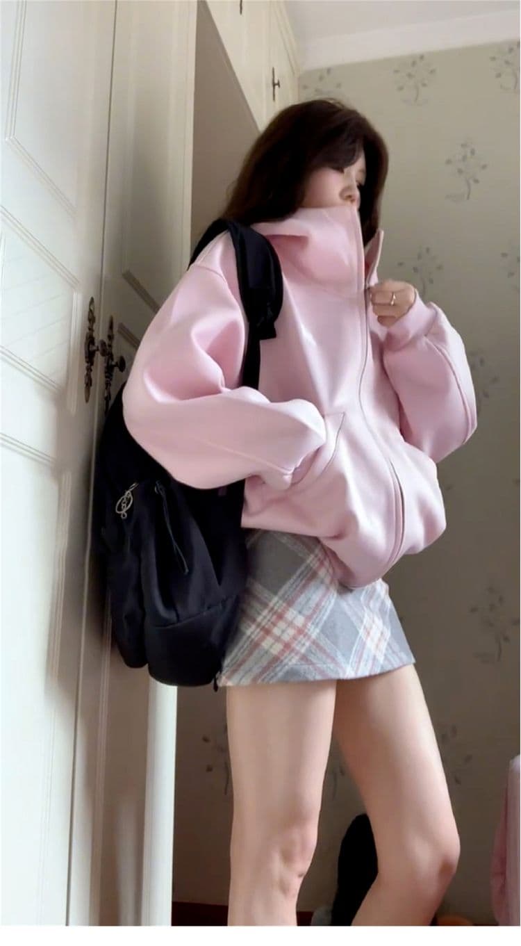 순면 조기 가을 oversize 후드티 트렌디 ins 여성 봄 가을 2026 새로운 가을 겨울 의류 오픈 가디건 후드 재킷 상세 이미지 6