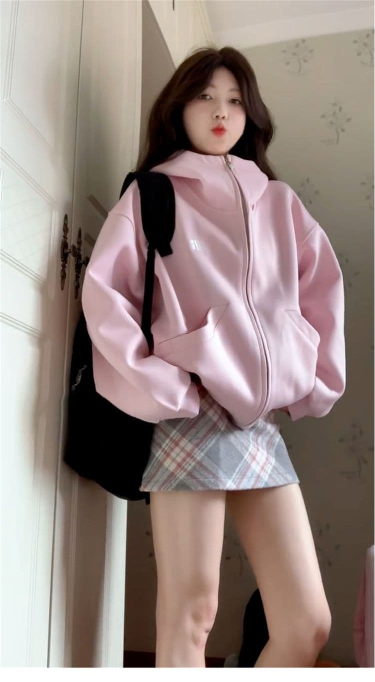순면 조기 가을 oversize 후드티 트렌디 ins 여성 봄 가을 2026 새로운 가을 겨울 의류 오픈 가디건 후드 재킷 상세 이미지 8