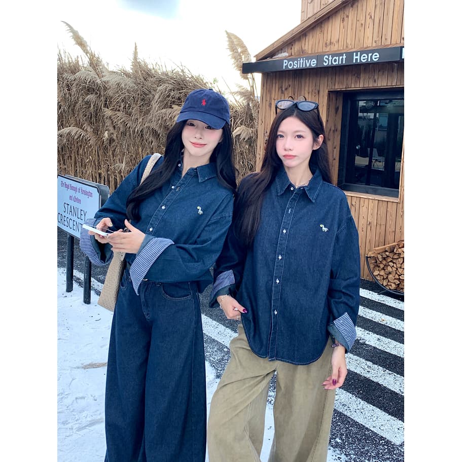 한 부서 레트로 패션 Chic 데님 셔츠 캐주얼 루즈핏 폴로 칼라 맨위 재킷 2026 봄 가을 새로운 여성 의류