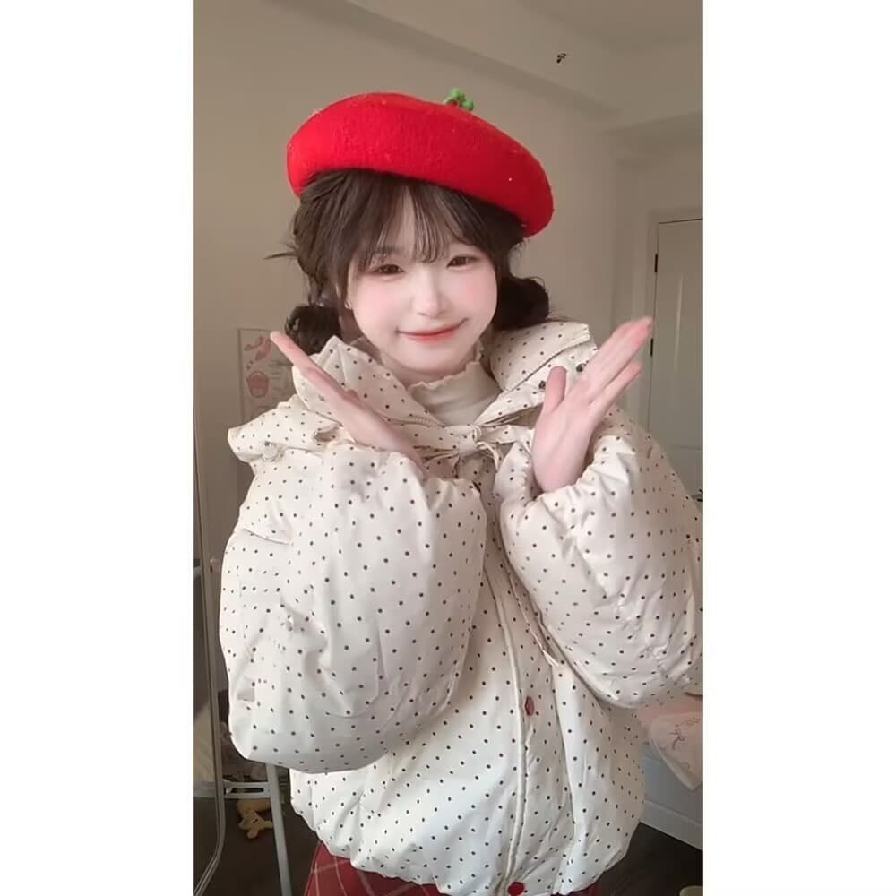 일본식 학원 스타일 색상 도트 무늬 후드 면 의류 여성 코트 겨울 새로운 두꺼운 보온 패딩 재킷 면 옷 상세 이미지 10