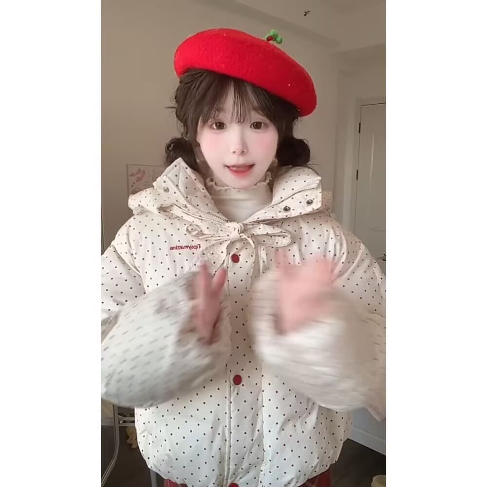 일본식 학원 스타일 색상 도트 무늬 후드 면 의류 여성 코트 겨울 새로운 두꺼운 보온 패딩 재킷 면 옷 상세 이미지 12