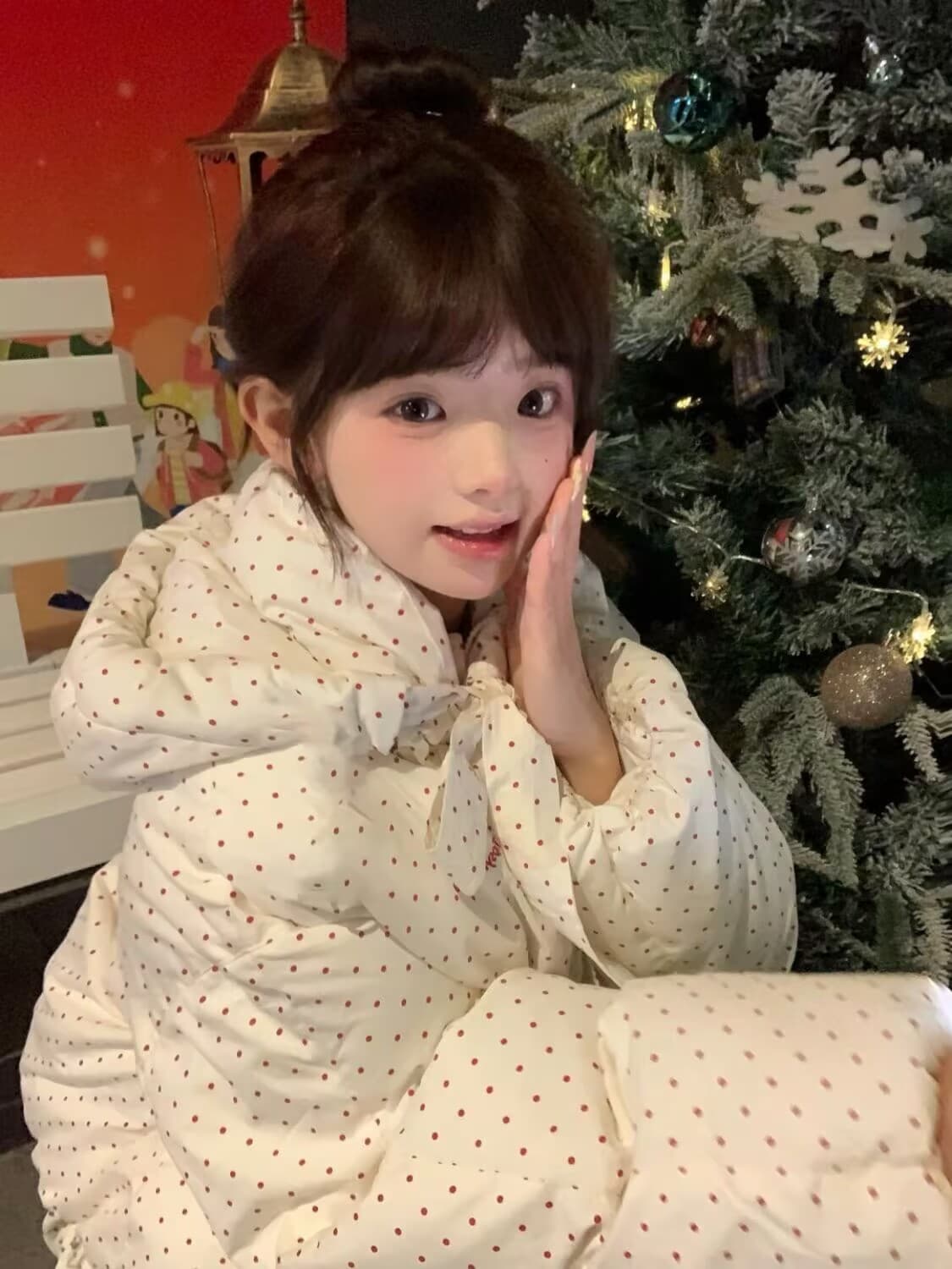 일본식 학원 스타일 색상 도트 무늬 후드 면 의류 여성 코트 겨울 새로운 두꺼운 보온 패딩 재킷 면 옷 상세 이미지 13