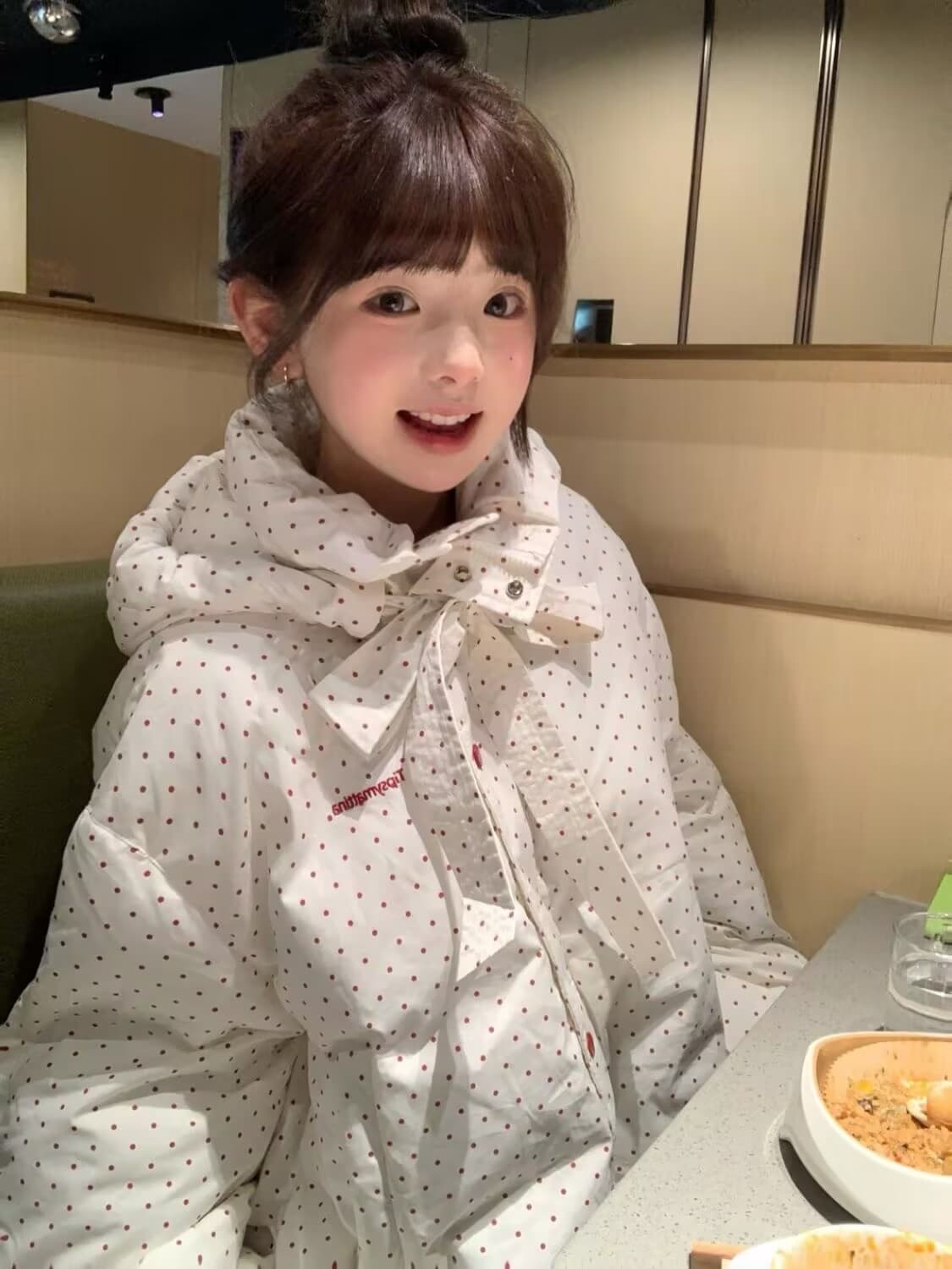 일본식 학원 스타일 색상 도트 무늬 후드 면 의류 여성 코트 겨울 새로운 두꺼운 보온 패딩 재킷 면 옷 상세 이미지 14
