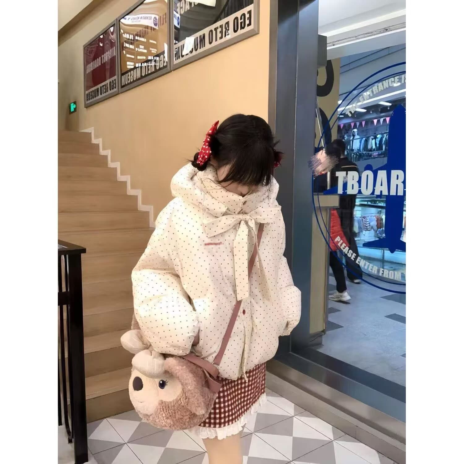 일본식 학원 스타일 색상 도트 무늬 후드 면 의류 여성 코트 겨울 새로운 두꺼운 보온 패딩 재킷 면 옷 상세 이미지 15