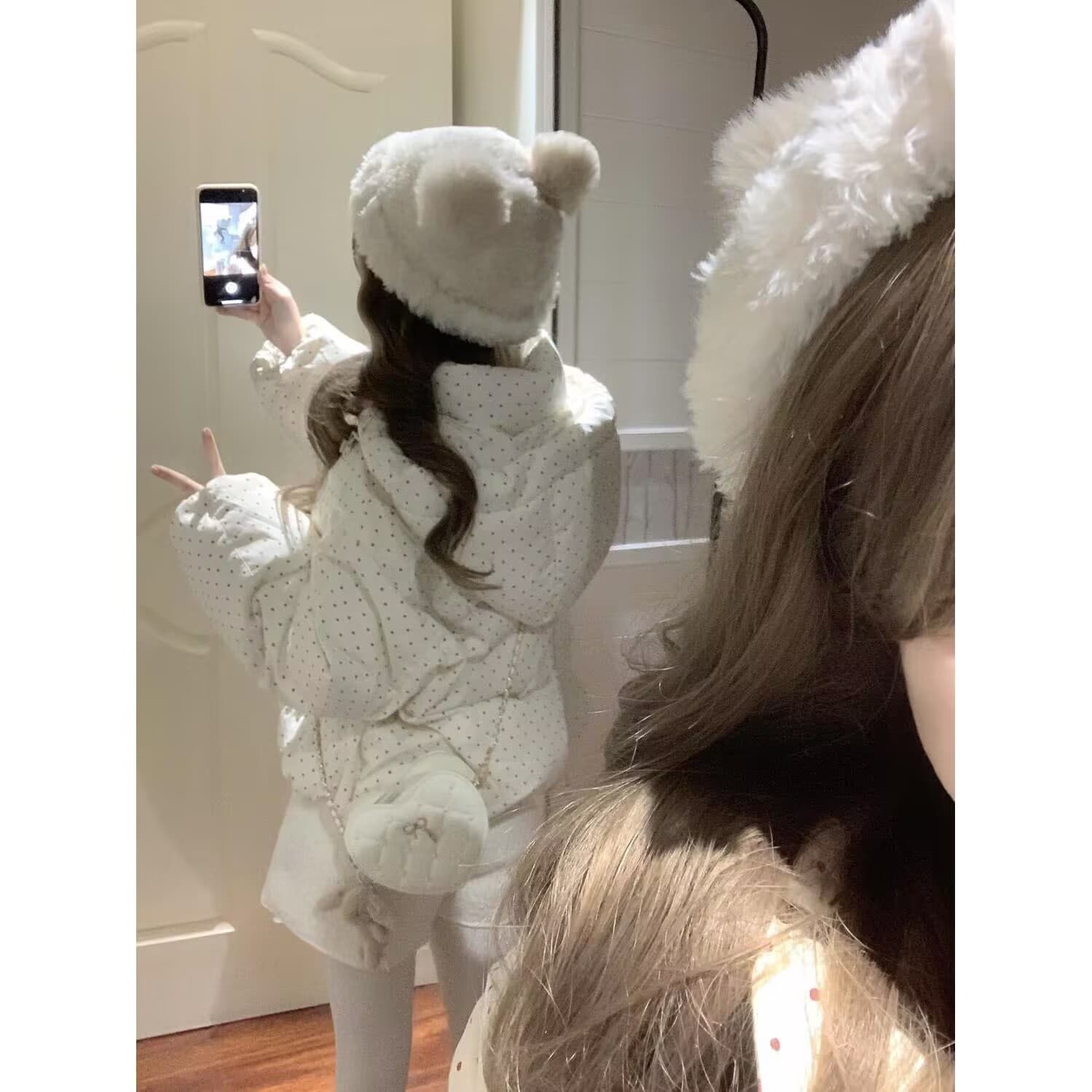 일본식 학원 스타일 색상 도트 무늬 후드 면 의류 여성 코트 겨울 새로운 두꺼운 보온 패딩 재킷 면 옷 상세 이미지 16