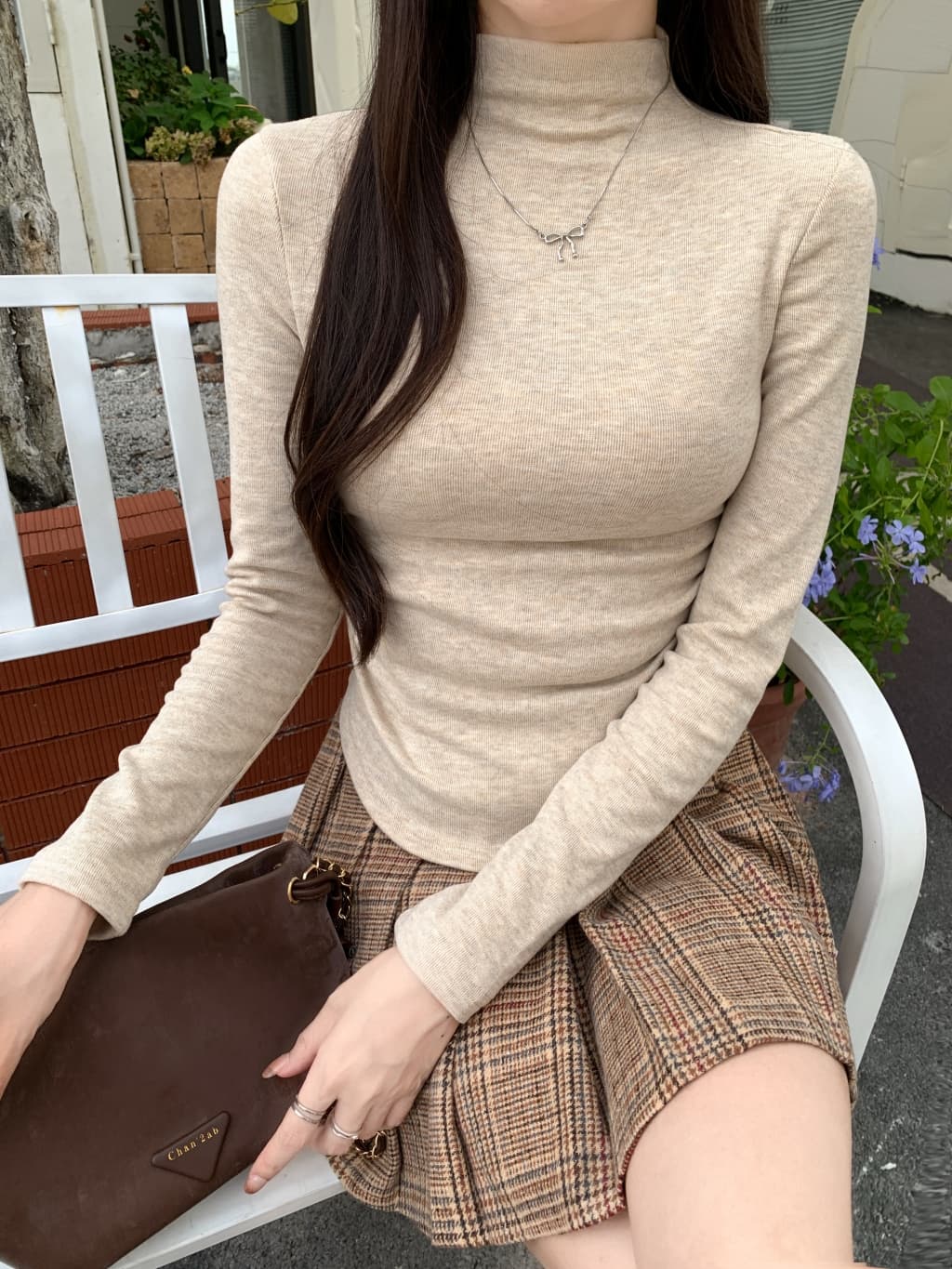 실사 양 플러시 280g 가을 겨울 의류 반하이넥 기본 셔츠 여성 몸매 가꾸기 긴팔 티셔츠 여성 상세 이미지 7