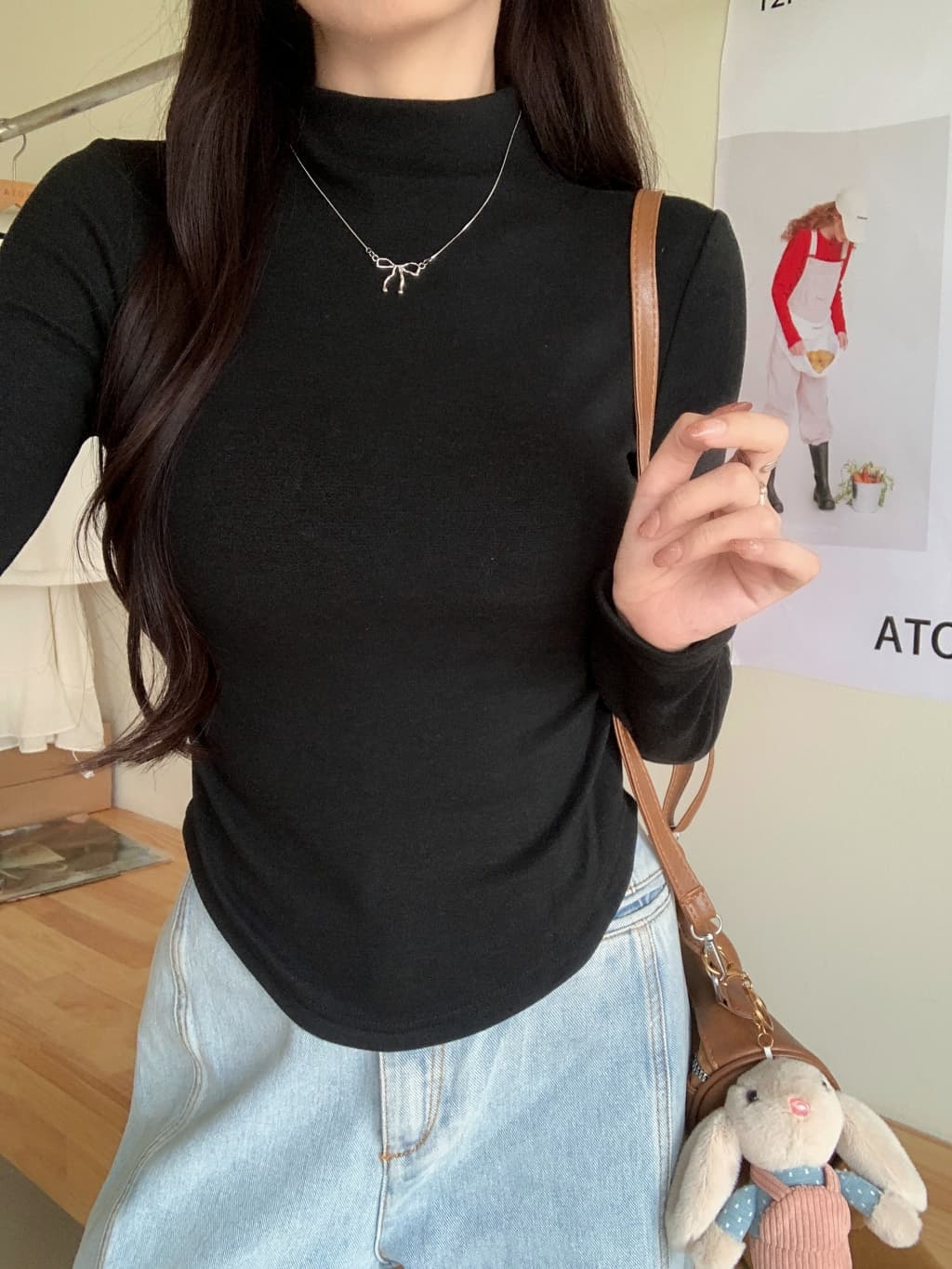 실사 양 플러시 280g 가을 겨울 의류 반하이넥 기본 셔츠 여성 몸매 가꾸기 긴팔 티셔츠 여성 상세 이미지 21