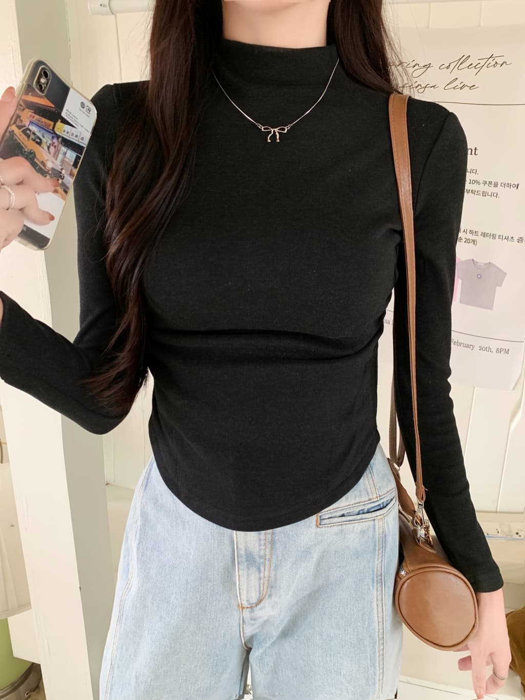 실사 양 플러시 280g 가을 겨울 의류 반하이넥 기본 셔츠 여성 몸매 가꾸기 긴팔 티셔츠 여성 상세 이미지 23