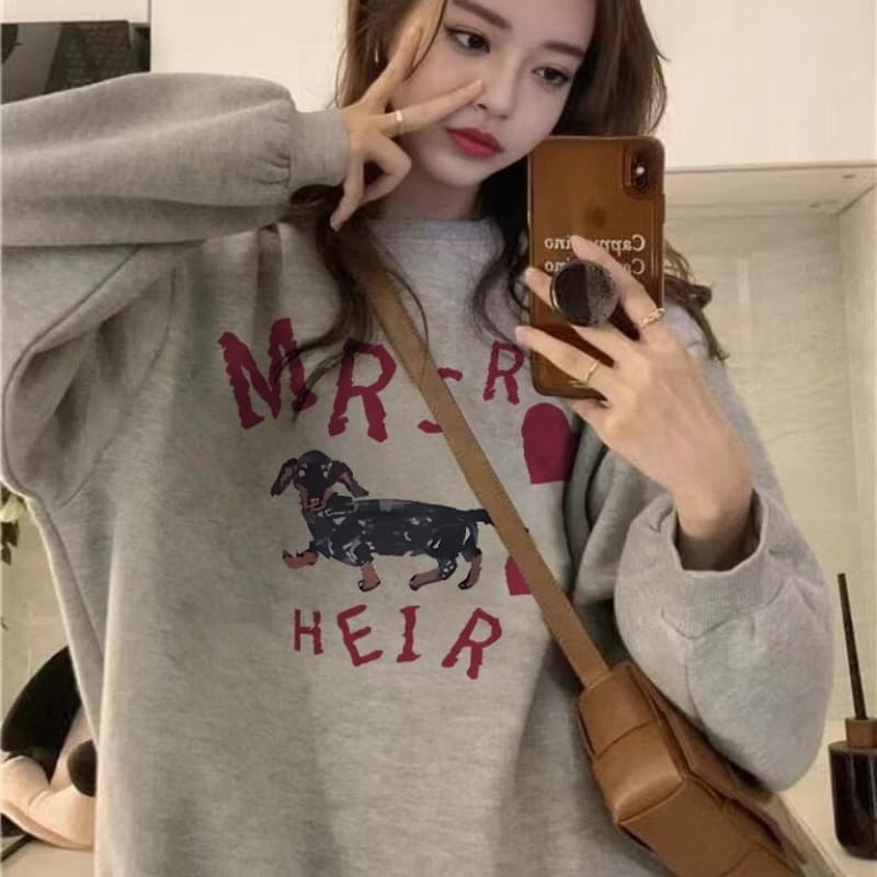 얇은 스타일 털이 있고 두꺼운 높음 거리 아메리칸 라운드 넥 후드티 여성 가을 겨울 조수 브랜드 oversize 작은 대중 재킷 후드티 이미지 2