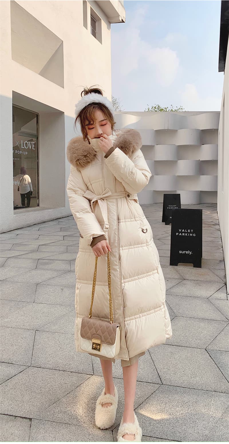 ethmmia2026 겨울 폭스 큰 모피 칼라 다운 재킷 여성 허리 수축 몸매 가꾸기 두꺼운 보온 화이트 덕 다운 재킷 상세 이미지 18