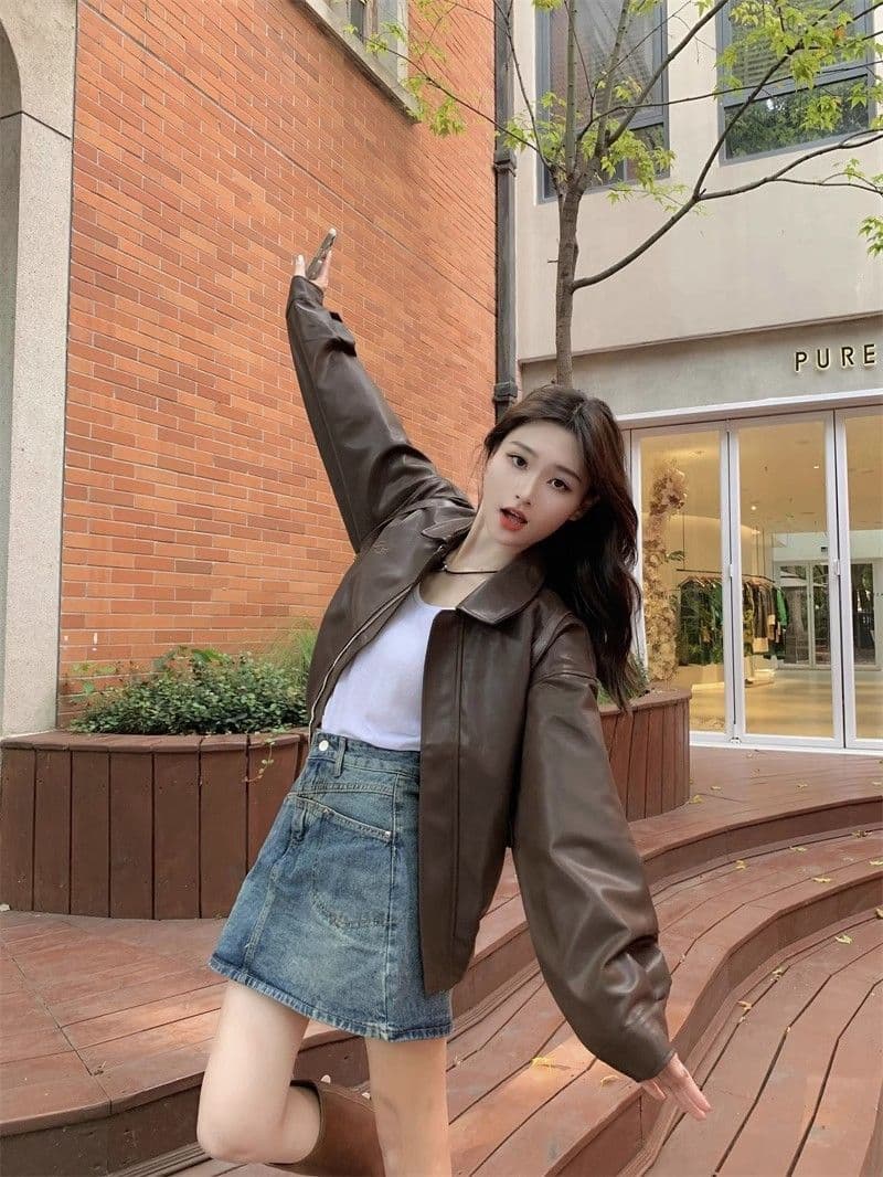 빅 사이즈 검정색 pu 가죽 재킷 새로운 2026 폭발 여성 봄 가을 오토바이 서비스 아메리칸 재킷 작은 대중 가죽 자켓 맨위 상세 이미지 9