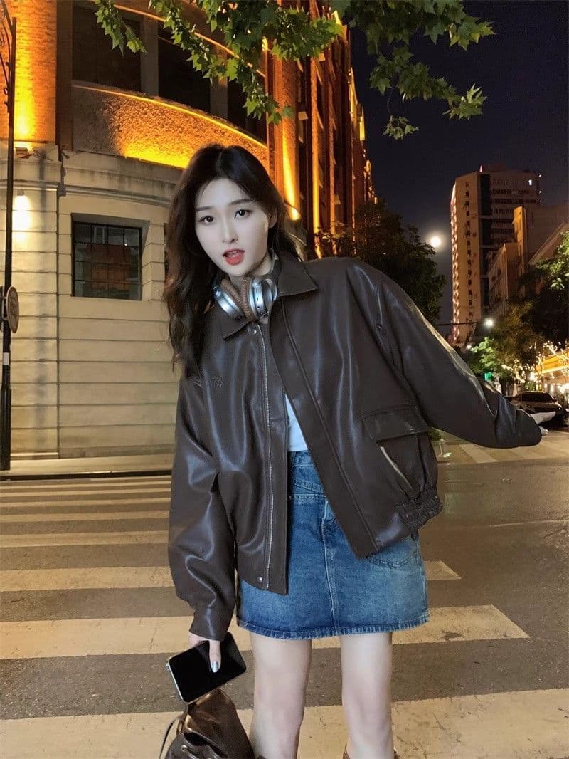 빅 사이즈 검정색 pu 가죽 재킷 새로운 2026 폭발 여성 봄 가을 오토바이 서비스 아메리칸 재킷 작은 대중 가죽 자켓 맨위 상세 이미지 13