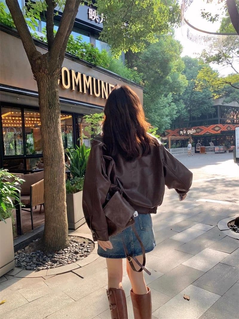 빅 사이즈 검정색 pu 가죽 재킷 새로운 2026 폭발 여성 봄 가을 오토바이 서비스 아메리칸 재킷 작은 대중 가죽 자켓 맨위 상세 이미지 20