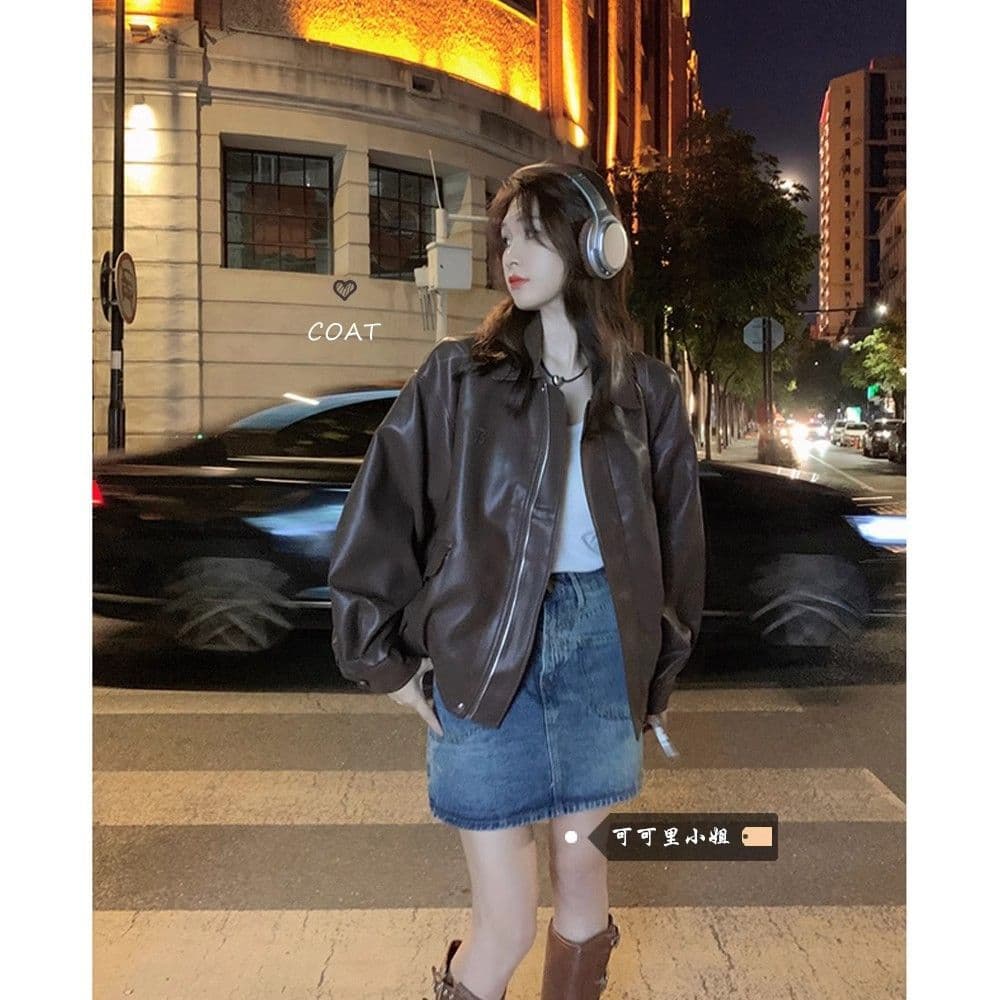 빅 사이즈 검정색 pu 가죽 재킷 새로운 2026 폭발 여성 봄 가을 오토바이 서비스 아메리칸 재킷 작은 대중 가죽 자켓 맨위 상세 이미지 22