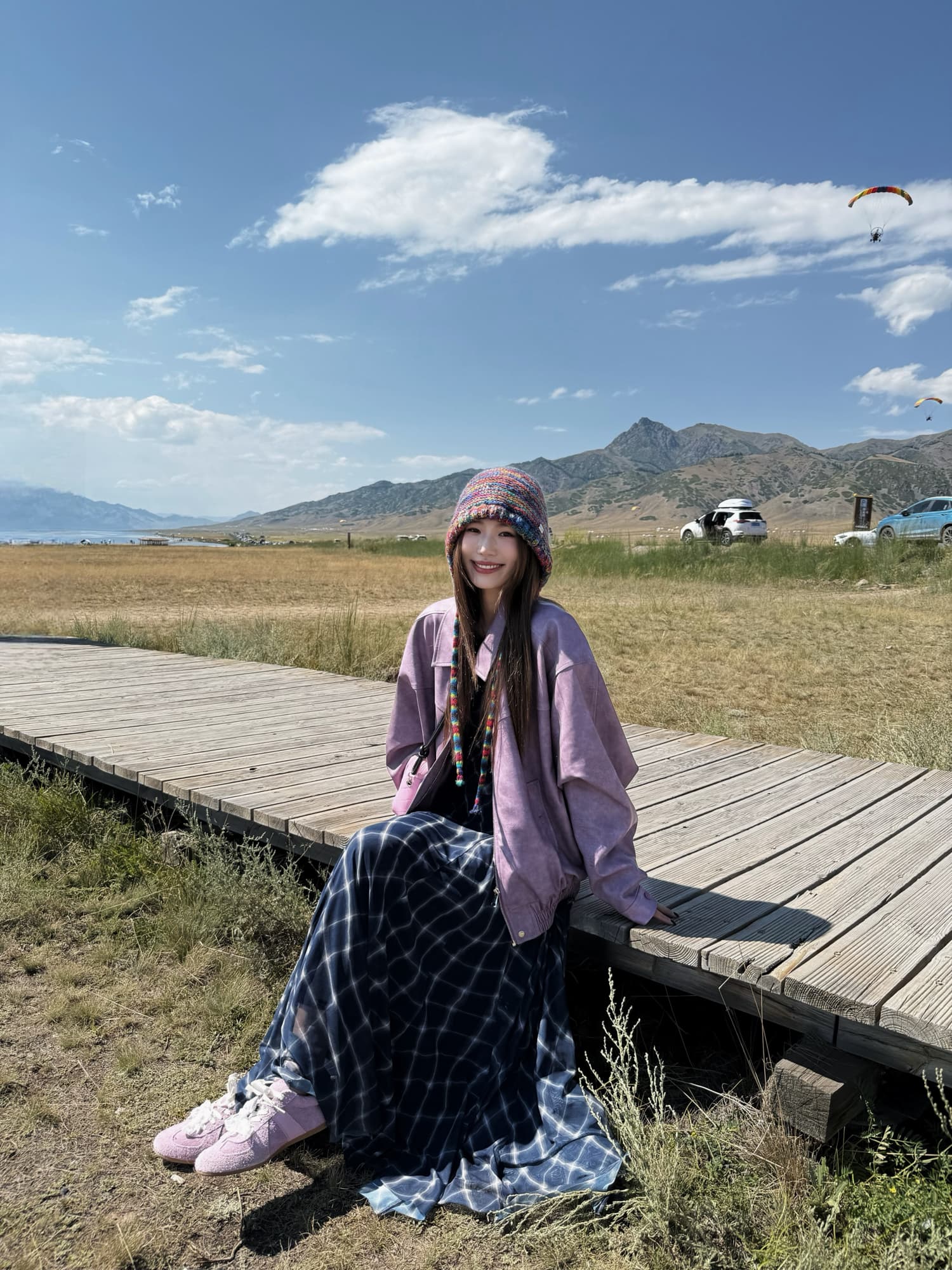 자이언트 잘 생긴 추안 웨스트 신강 운남 초원 여행 도파민 보라색 가죽 재킷 여성 코트 이른 가을 분위기 센스 착용 가져 가라. 이미지 5