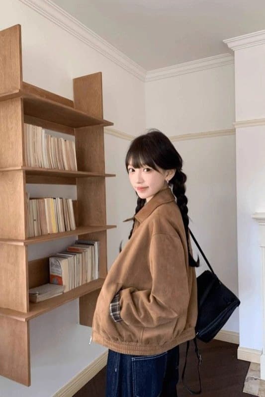 2026 레트로 스웨이드 원단 재킷 여성 가을 겨울철 아메리칸 루즈핏 폴로 칼라 캐주얼 다용도 재킷 고급 센스 맨위 이미지 7