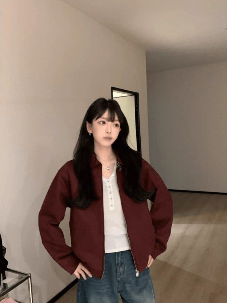 2026 레트로 스웨이드 원단 재킷 여성 가을 겨울철 아메리칸 루즈핏 폴로 칼라 캐주얼 다용도 재킷 고급 센스 맨위 상세 이미지 1