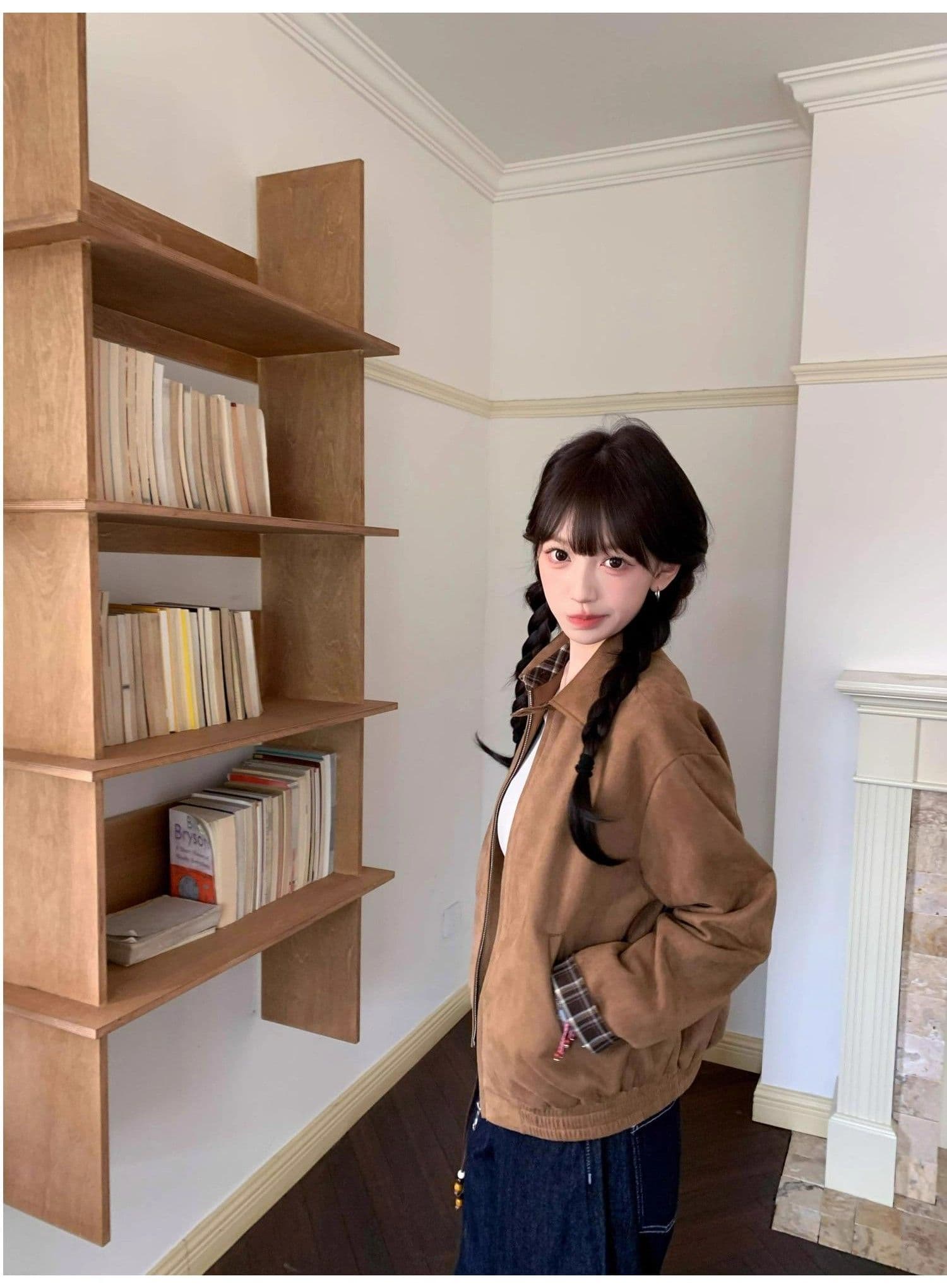 2026 레트로 스웨이드 원단 재킷 여성 가을 겨울철 아메리칸 루즈핏 폴로 칼라 캐주얼 다용도 재킷 고급 센스 맨위 상세 이미지 17