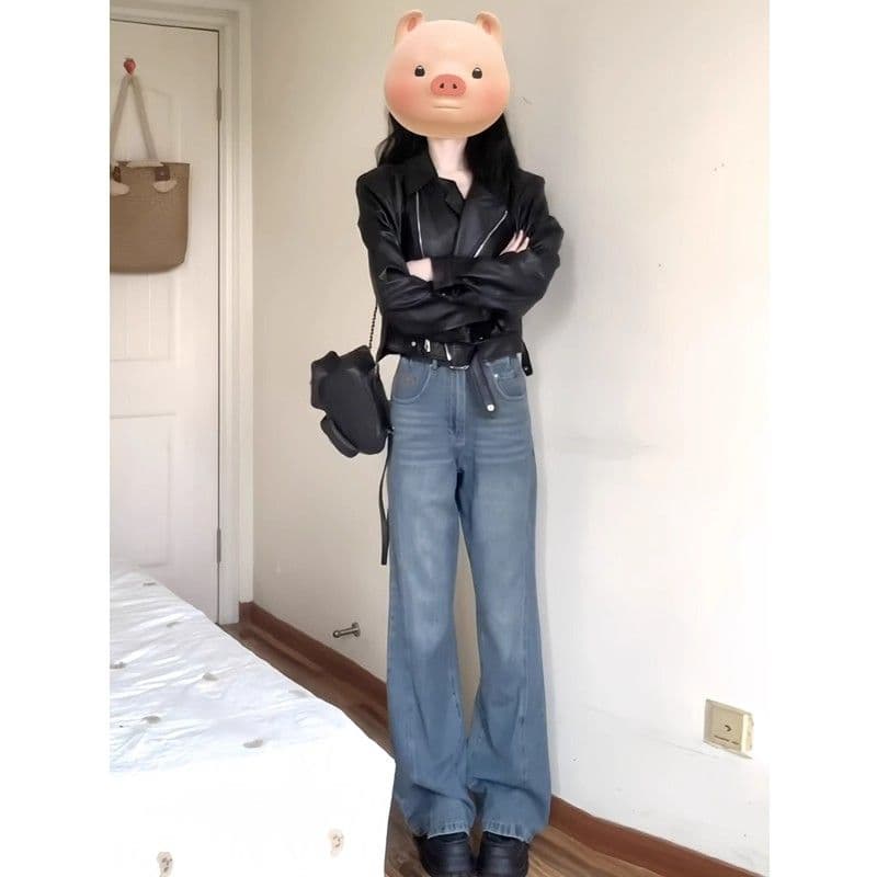 검정색 가죽 재킷 재킷 여성 짧은 작은 키 2026 가을 겨울철 레트로 오토바이 서비스 항구 바람 품격 pu 가죽 자켓 이미지 3