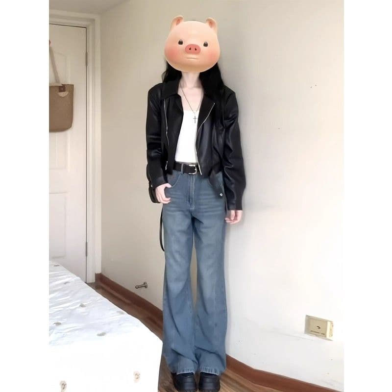 검정색 가죽 재킷 재킷 여성 짧은 작은 키 2026 가을 겨울철 레트로 오토바이 서비스 항구 바람 품격 pu 가죽 자켓 이미지 2