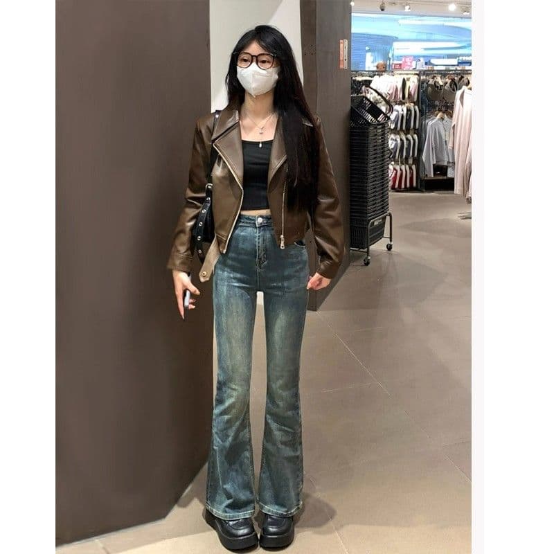 검정색 가죽 재킷 재킷 여성 짧은 작은 키 2026 가을 겨울철 레트로 오토바이 서비스 항구 바람 품격 pu 가죽 자켓 이미지 4