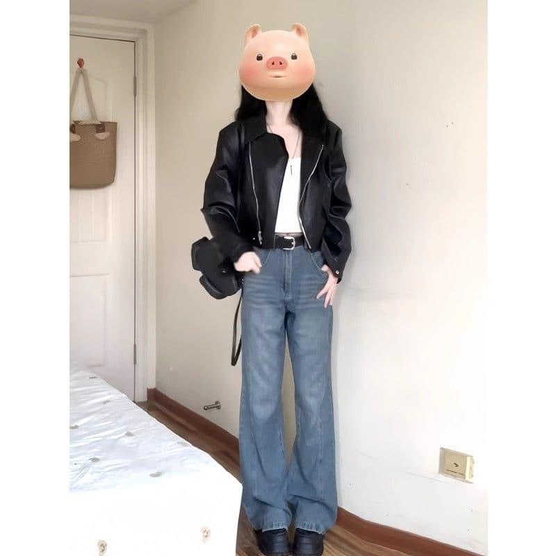 검정색 가죽 재킷 재킷 여성 짧은 작은 키 2026 가을 겨울철 레트로 오토바이 서비스 항구 바람 품격 pu 가죽 자켓 이미지 5