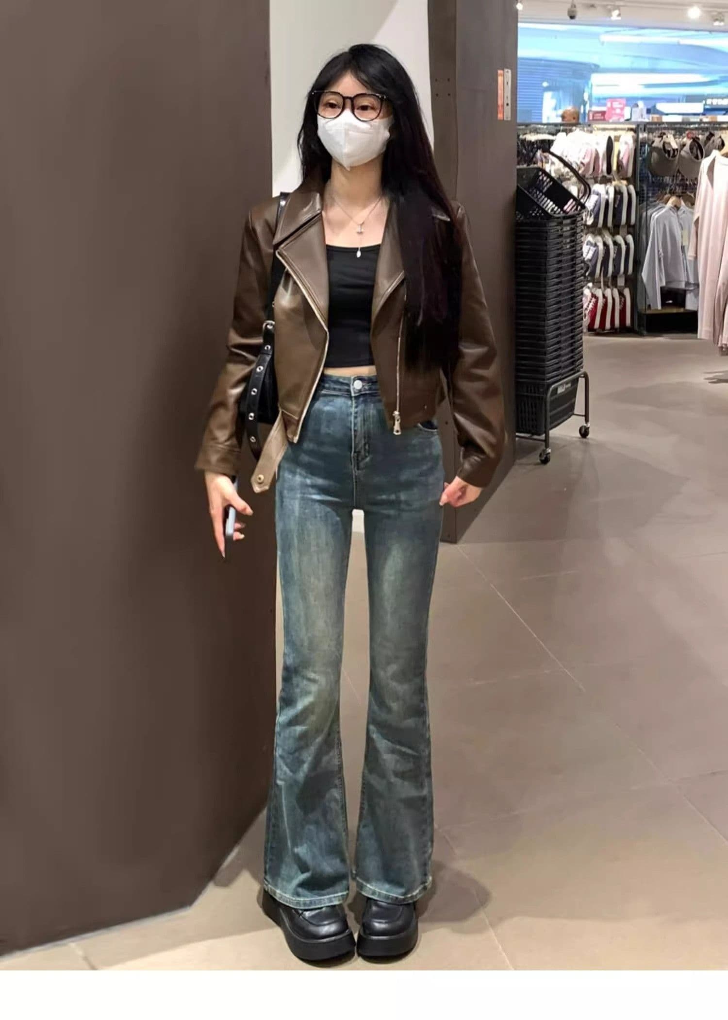 검정색 가죽 재킷 재킷 여성 짧은 작은 키 2026 가을 겨울철 레트로 오토바이 서비스 항구 바람 품격 pu 가죽 자켓 상세 이미지 13