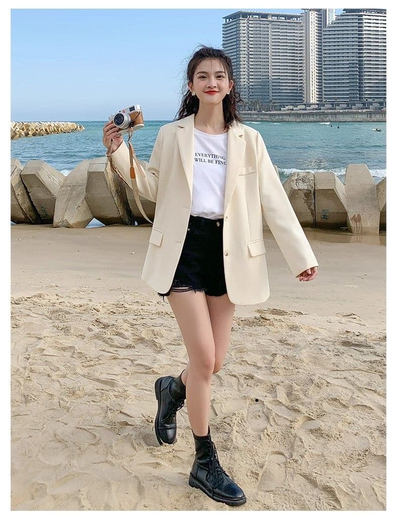 2026 새로운 살구 색상 정장 여성 코트 작은 키 봄 디자인 센스 고급 한국 스타일 루즈핏 캐주얼 정장 맨위 상세 이미지 10