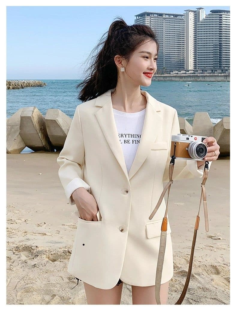 2026 새로운 살구 색상 정장 여성 코트 작은 키 봄 디자인 센스 고급 한국 스타일 루즈핏 캐주얼 정장 맨위 상세 이미지 11