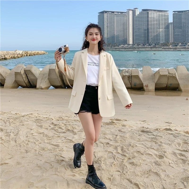 2026 새로운 살구 색상 정장 여성 코트 작은 키 봄 디자인 센스 고급 한국 스타일 루즈핏 캐주얼 정장 맨위 상세 이미지 16