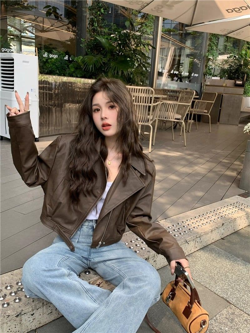 검정색 가죽 재킷 재킷 여성 짧은 작은 키 2026 가을 겨울철 레트로 오토바이 서비스 항구 바람 품격 pu 가죽 자켓 상세 이미지 2